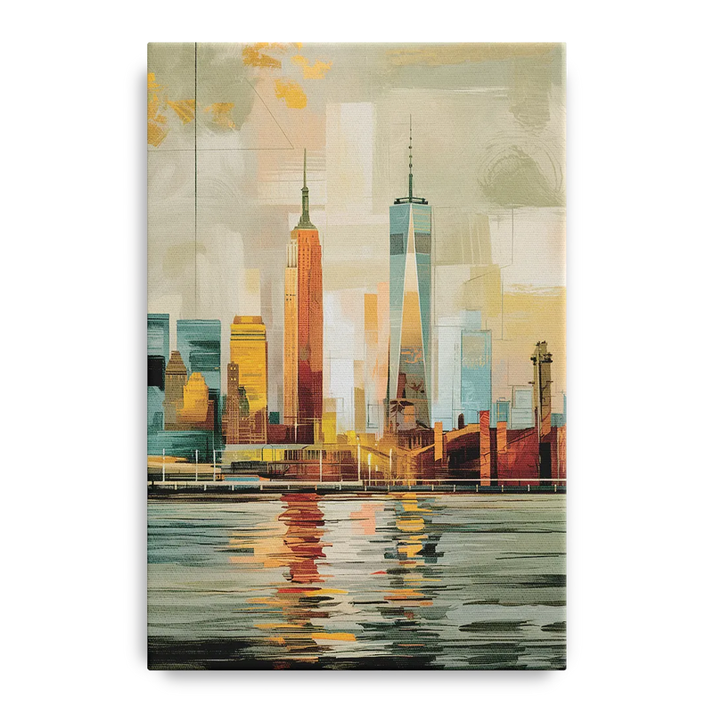 New York City Abstract Skyline Art Hudson Front - Canvas Wall Art