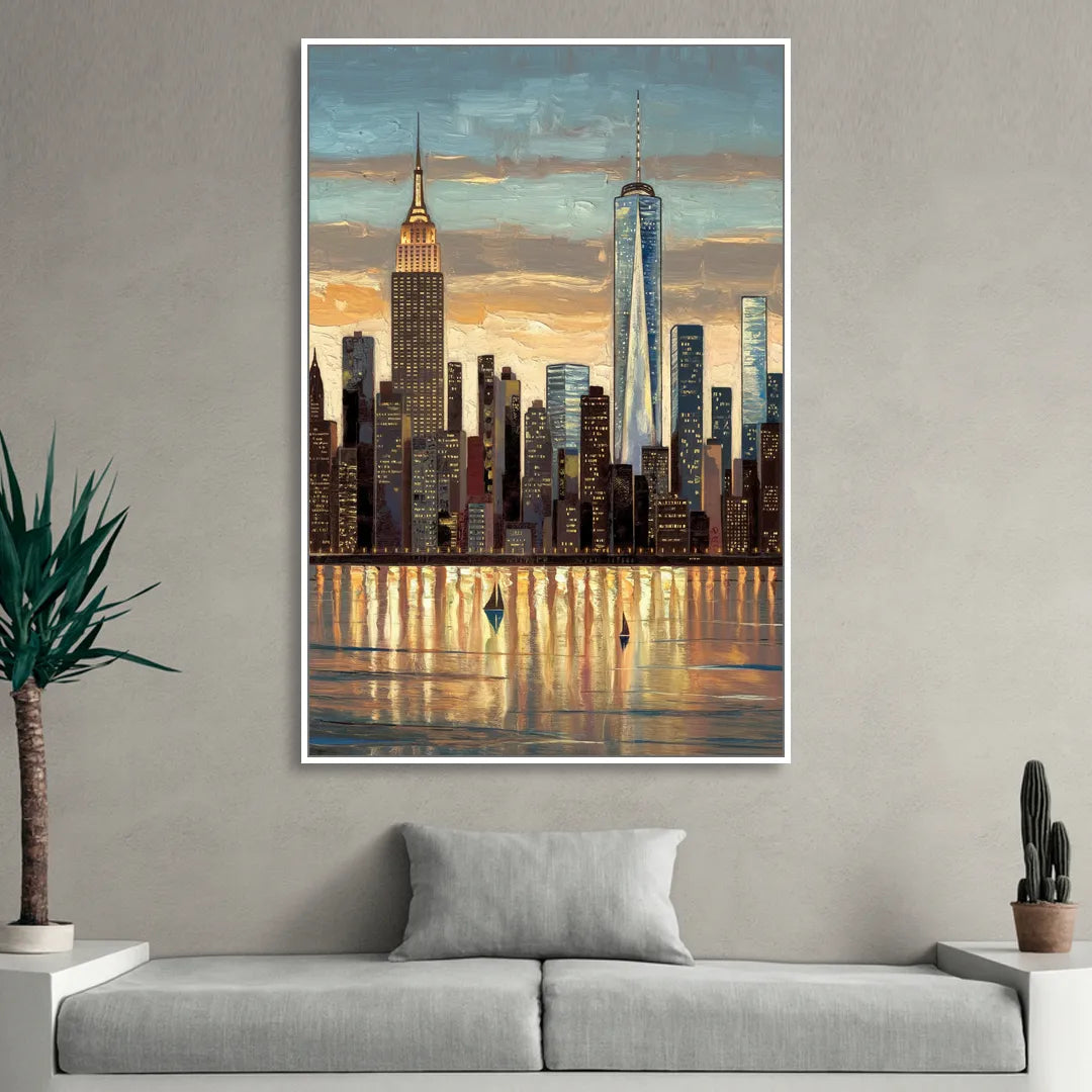 New York City Artistic View Living Room - White Canvas Wall Art