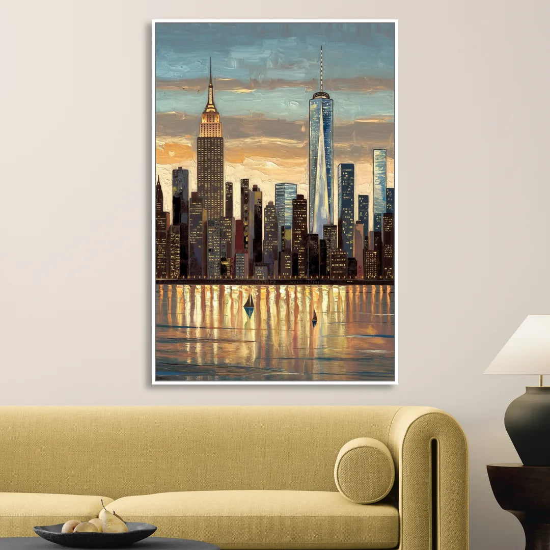 New York City Artistic View Sitting Room - White Canvas Wall Art