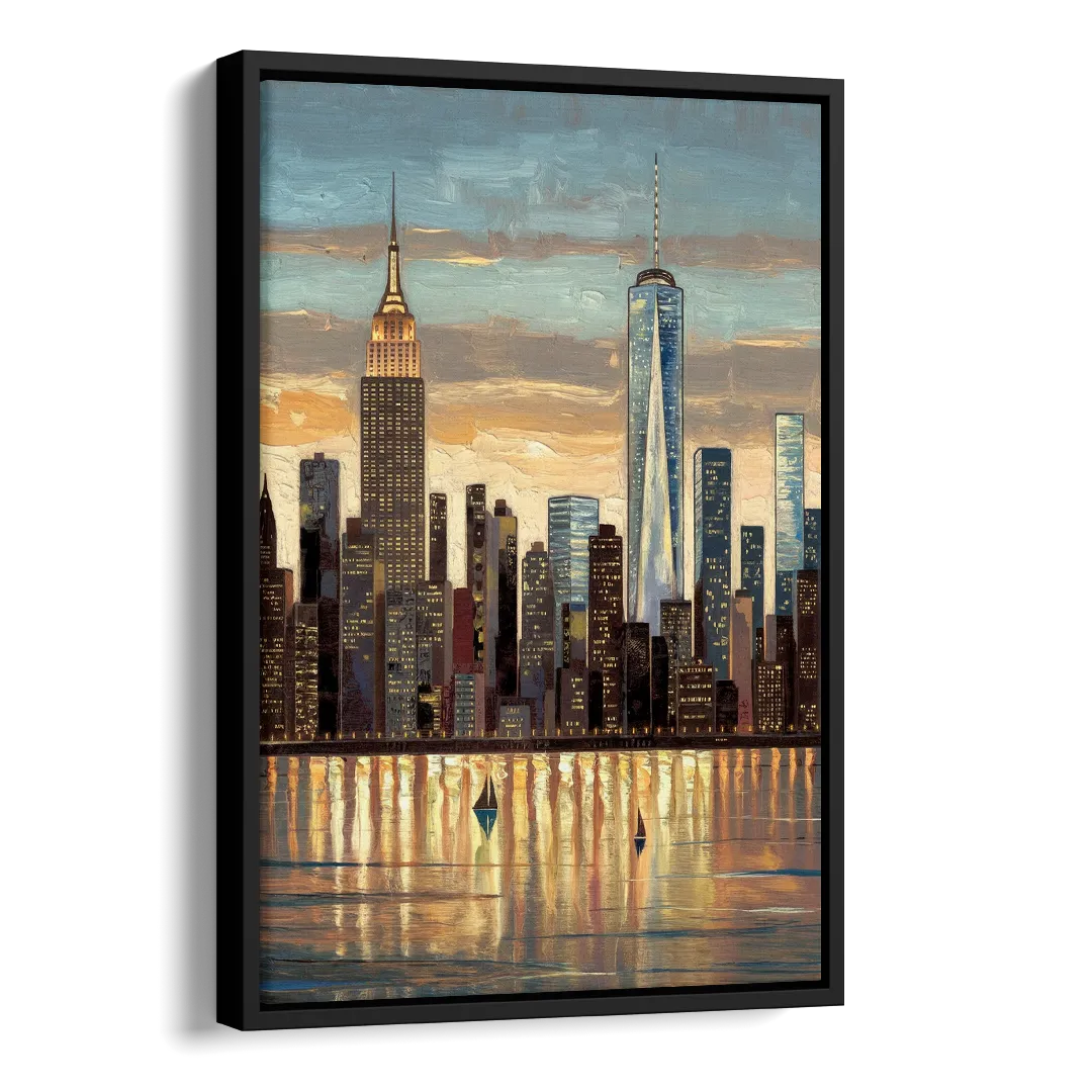New York City Artistic View Side - Black Canvas Wall Art