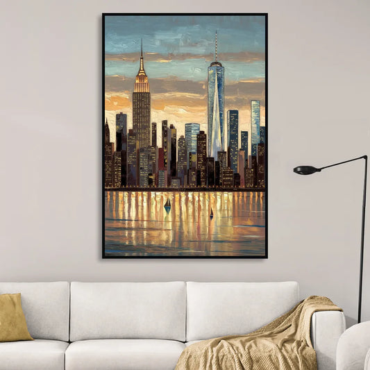 New York City Artistic View Living Room - Black Canvas Wall Art