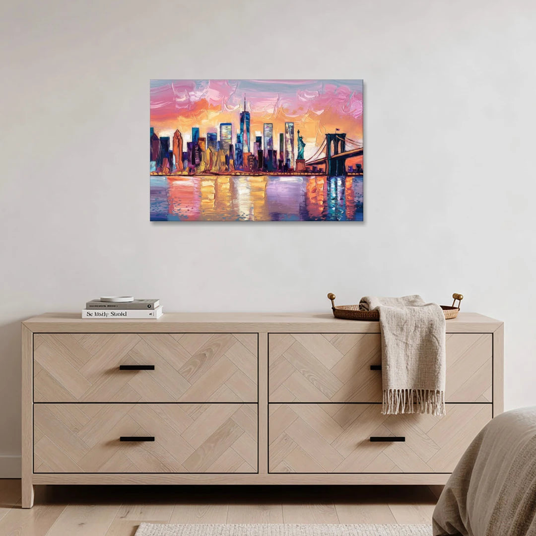 New York City Artistic Watercolor View - Canvas Wall Art - Coffee Table - 36x24