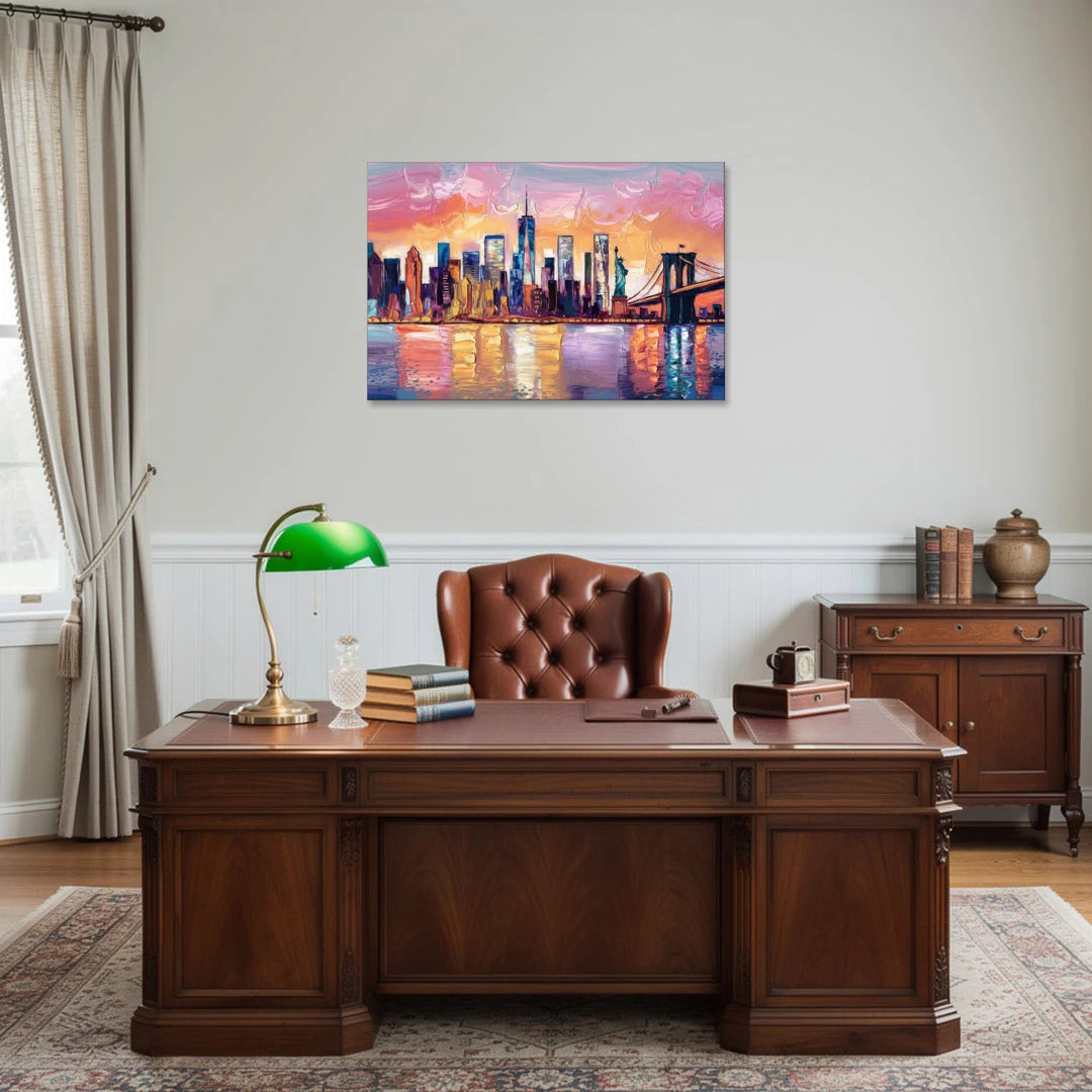 New York City Artistic Watercolor View - Canvas Wall Art - Office - 36x24