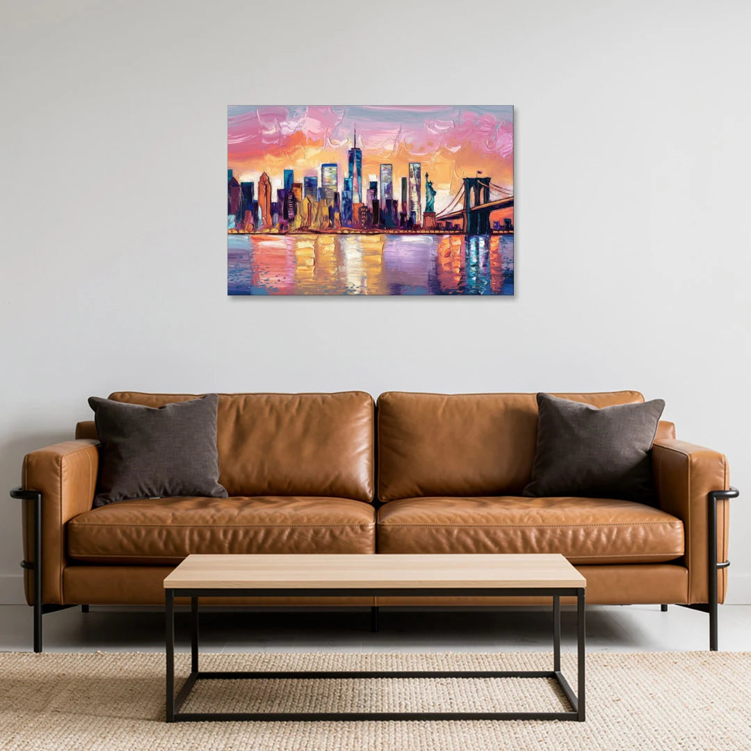 New York City Artistic Watercolor View - Canvas Wall Art - Sofa - 36x24