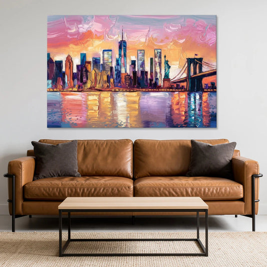 New York City Artistic Watercolor View - Canvas Wall Art - Sofa - 60x40