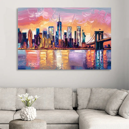 New York City Artistic Watercolor View Living Room - Canvas Wall Art