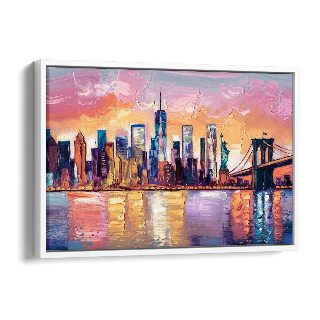 New York City Artistic Watercolor View Side - White Canvas Wall Art