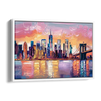 New York City Artistic Watercolor View Side - White Canvas Wall Art
