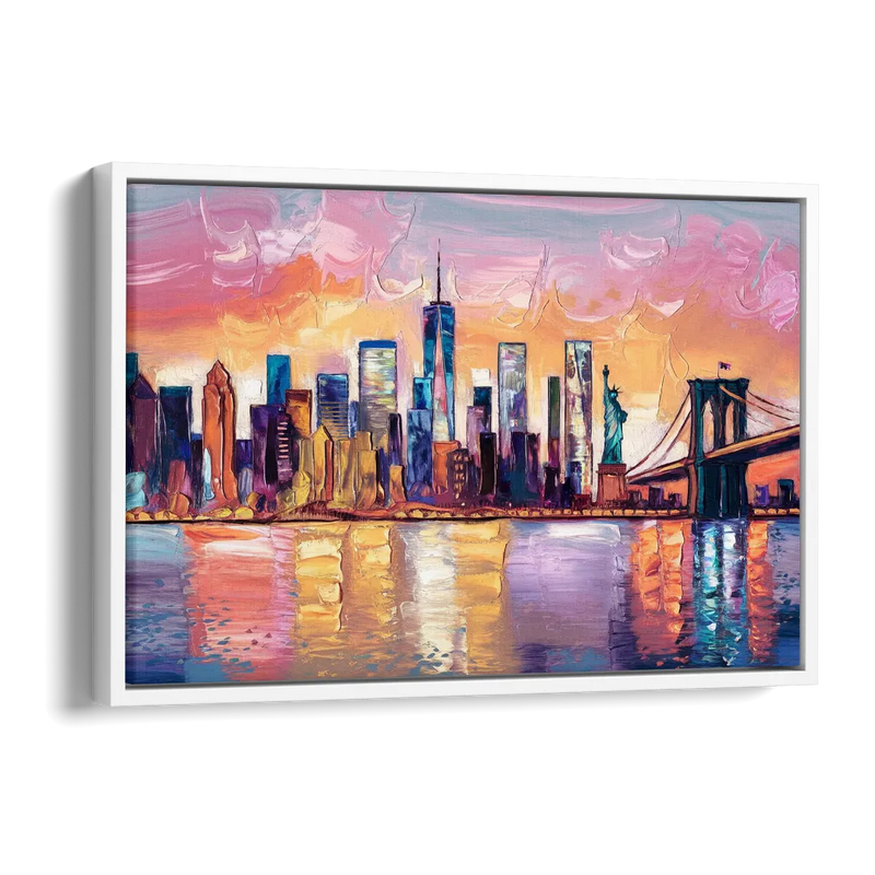 New York City Artistic Watercolor View Side - White Canvas Wall Art