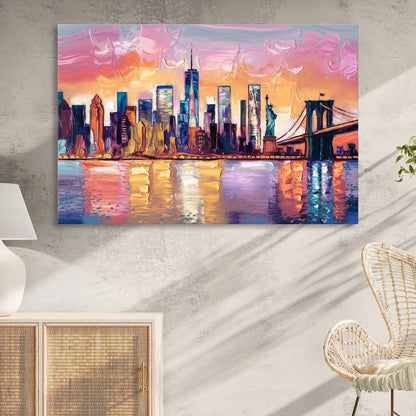 New York City Artistic Watercolor View Sitting Room - Canvas Wall Art