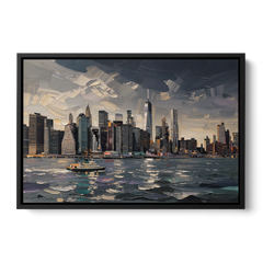 New York City Black And White Skyline - Black Framed Canvas Wall Art - Front