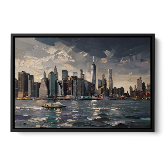 New York City Black And White Skyline - Black Framed Canvas Wall Art - Front