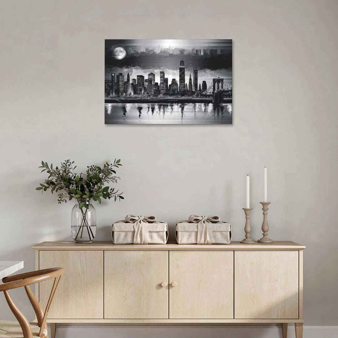 New York City Black And White Skyline - Canvas Wall Art - Coffee Table - 36x24