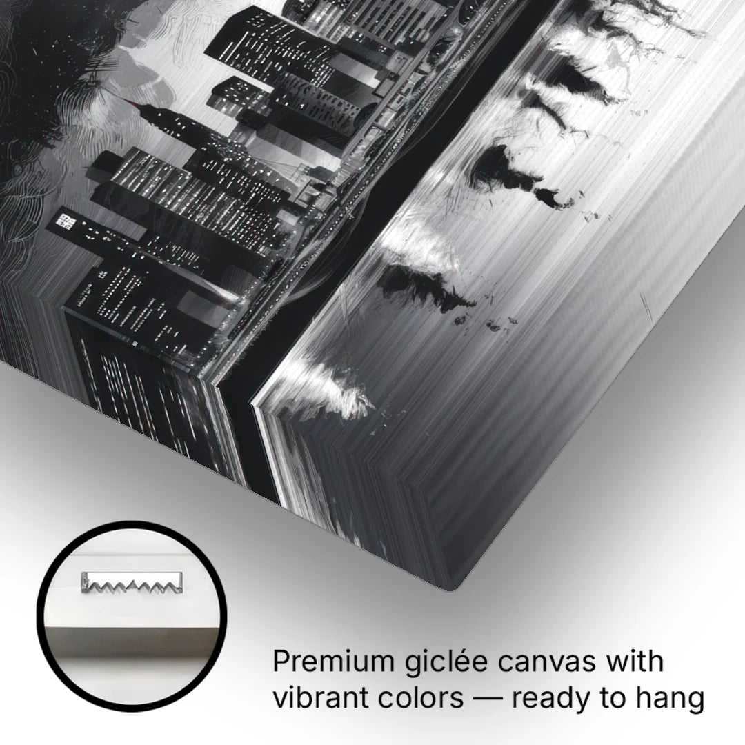 New York City Black And White Skyline - Canvas Wall Art - Gallery Wrap Corner