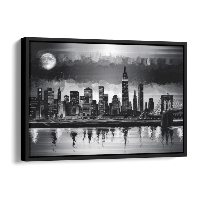 New York City Black And White Skyline Side - Black Canvas Wall Art