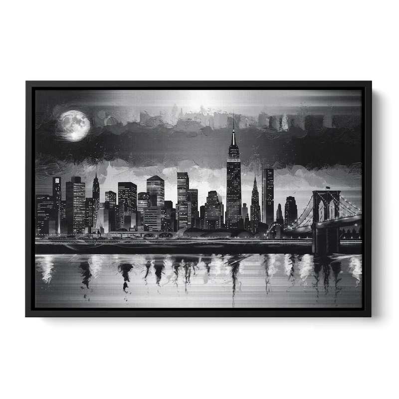 New York City Black And White Skyline Front - Black Canvas Wall Art