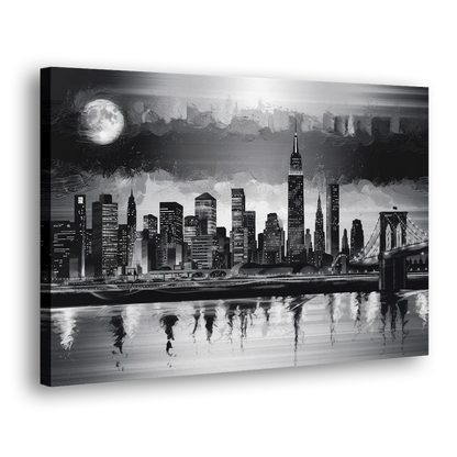 New York City Black And White Skyline Side - Canvas Wall Art