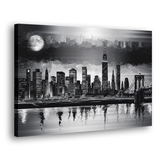 New York City Black And White Skyline Side - Canvas Wall Art