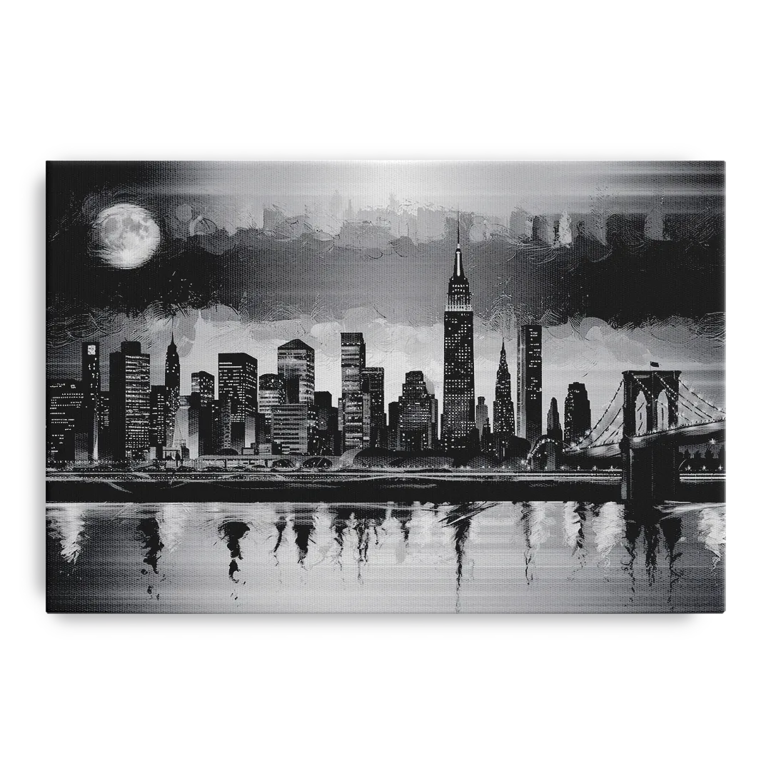 New York City Black And White Skyline Front - Canvas Wall Art