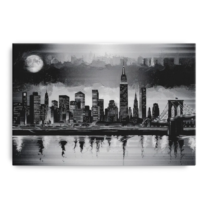 New York City Black And White Skyline Front - Canvas Wall Art