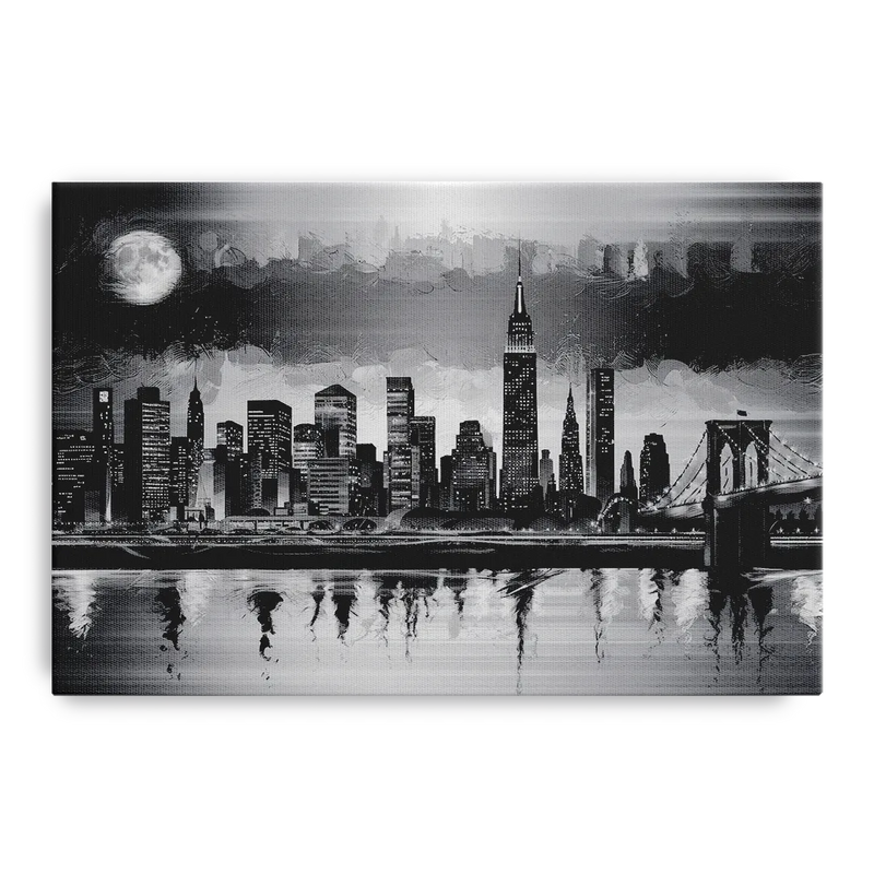 New York City Black And White Skyline Front - Canvas Wall Art