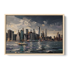 New York City Black And White Skyline - Oak Framed Canvas Wall Art - Front