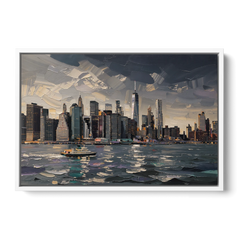 New York City Black And White Skyline - White Framed Canvas Wall Art - Front