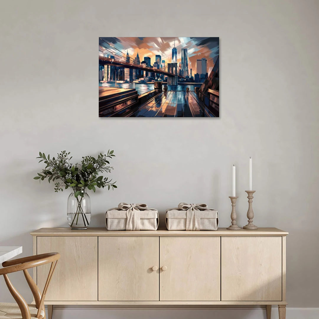 New York City Bridge From The Rooftop - Canvas Wall Art - Coffee Table - 36x24