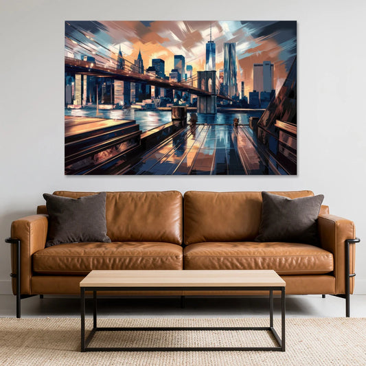 New York City Bridge From The Rooftop - Canvas Wall Art - Sofa - 60x40