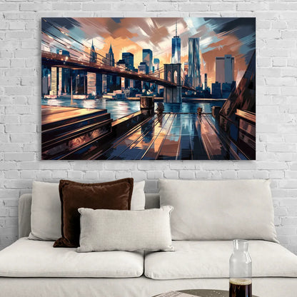 New York City Bridge From The Rooftop Sitting Room - Canvas Wall Art