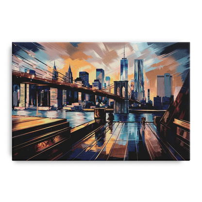 New York City Bridge From The Rooftop Front - Canvas Wall Art