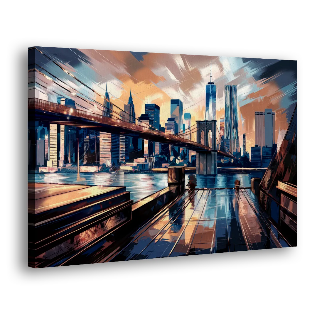 New York City Bridge From The Rooftop Side - Canvas Wall Art