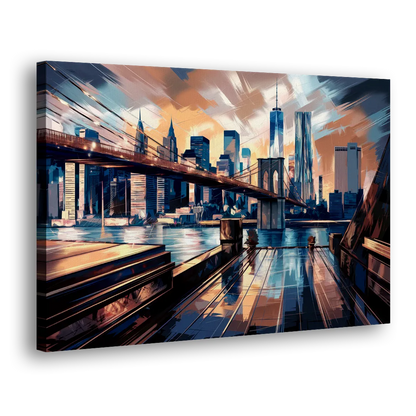 New York City Bridge From The Rooftop Side - Canvas Wall Art