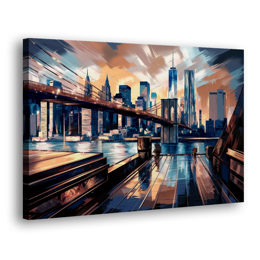 New York City Bridge From The Rooftop Side - Canvas Wall Art