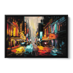 New York City Broadway Lights - Black Framed Canvas Wall Art - Front