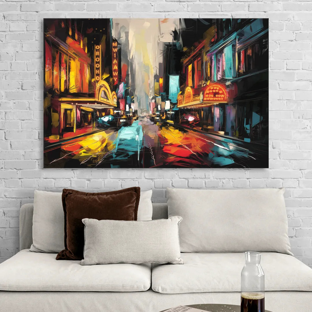 New York City Broadway Lights Living Room - Canvas Wall Art