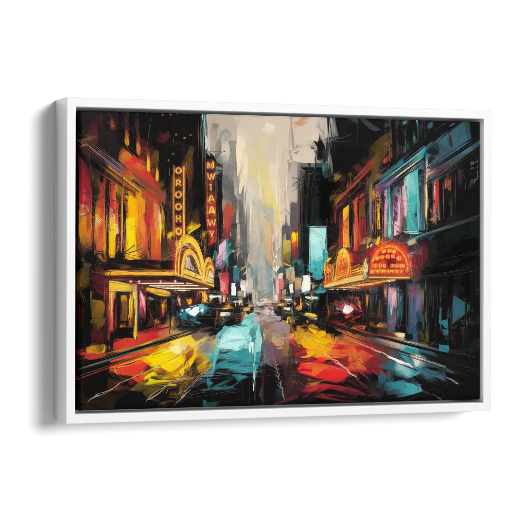 New York City Broadway Lights Side - White Canvas Wall Art