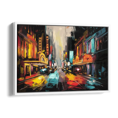 New York City Broadway Lights Side - White Canvas Wall Art
