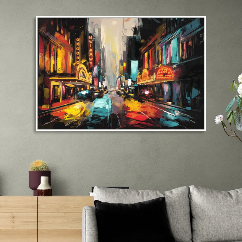 New York City Broadway Lights Sitting Room - White Canvas Wall Art