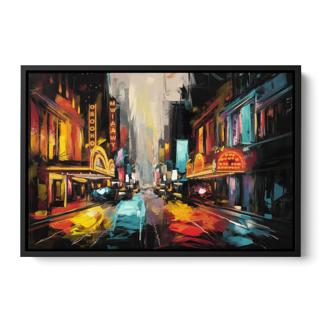 New York City Broadway Lights Front - Black Canvas Wall Art