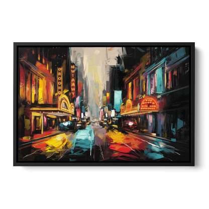 New York City Broadway Lights Front - Black Canvas Wall Art