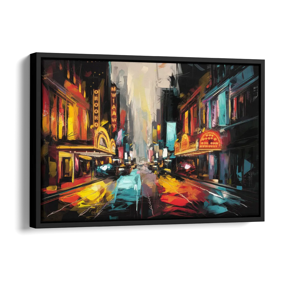 New York City Broadway Lights Side - Black Canvas Wall Art
