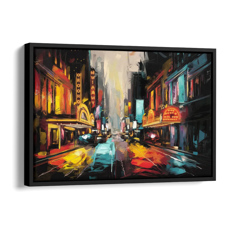 New York City Broadway Lights Side - Black Canvas Wall Art