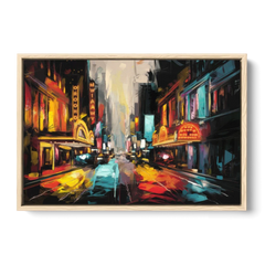 New York City Broadway Lights - Oak Framed Canvas Wall Art - Front