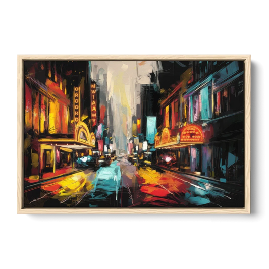 New York City Broadway Lights - Oak Framed Canvas Wall Art - Front