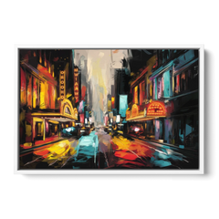 New York City Broadway Lights - White Framed Canvas Wall Art - Front