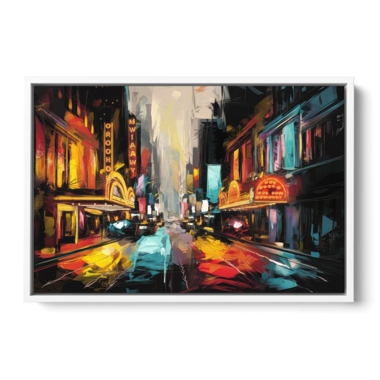 New York City Broadway Lights - White Framed Canvas Wall Art - Front