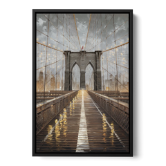 New York City Brooklyn Bridge View - Black Framed Canvas Wall Art - Front