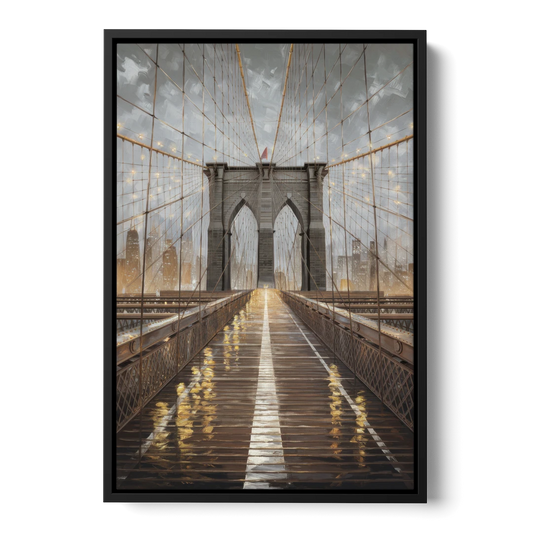 New York City Brooklyn Bridge View - Black Framed Canvas Wall Art - Front