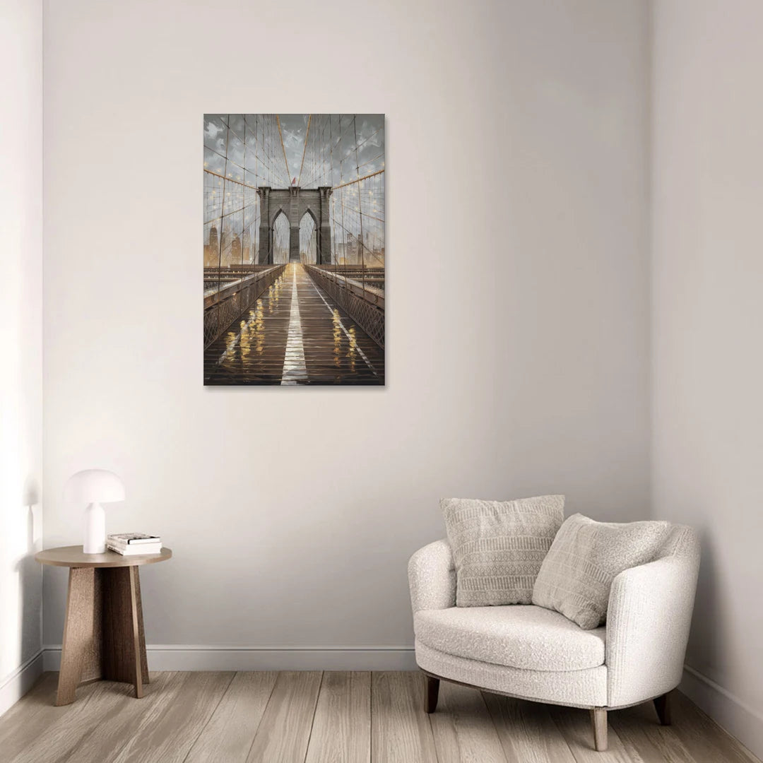 New York City Brooklyn Bridge View - Canvas Wall Art - Sofa - 24x36